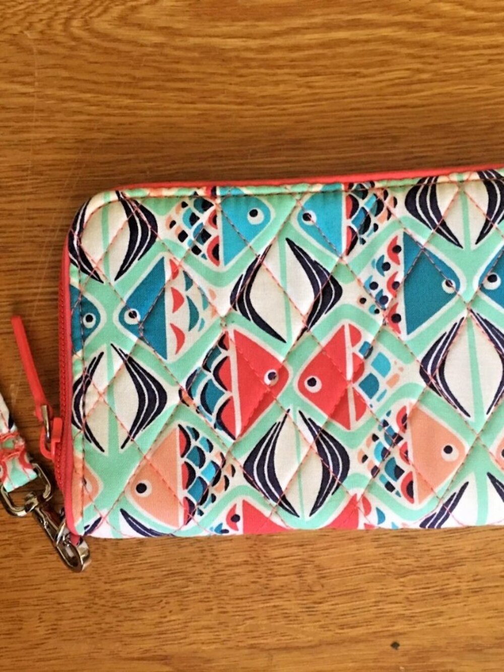 Vera Bradley Go Fish RFID Wristlet Wallet, Coral Orange & Blue NWOT